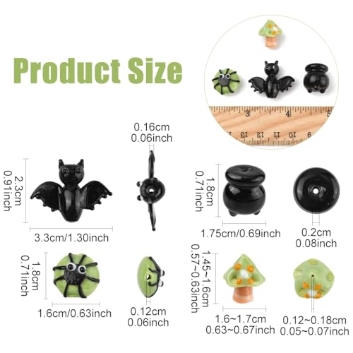 8Pcs Halloween Lampwork Beads Set - 4 Styles, Mixed Shapes & Colors (16-33mm), 1.2-2mm Hole, Handmade Glass Beads for Jewelry Making, DIY Crafts