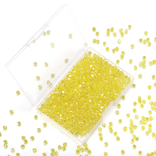 1000pcs Crystal Glass Beads 4mm Bulk Faceted Bicone Spacer Beads for DIY Jewelry Making - color: Lemon Yellow AB, size: 4mm