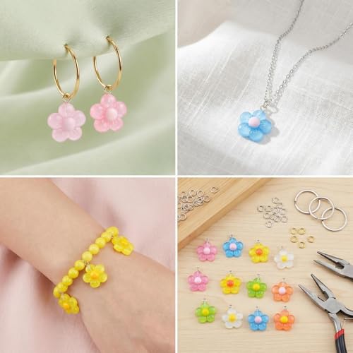 Keychain Charms Bulk 30pcs mixed Cute 3D Charms for Keychain Making for Bracelet Earring Jewelry Making DIY Crafts Includes Animal Food Fruit Flower Designs - color: Flower Mix