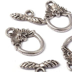 Craftdady 50 Sets Antique Silver Round Flower Toggle Clasps Tibetan T Bar Closure Ring End Clasps for Bracelet Necklace Making - color: Antique Silver, 18x12mm