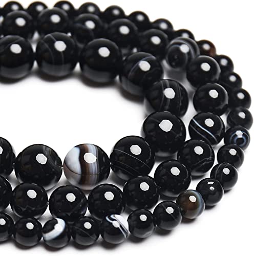 35pcs 10mm Black Stripe Agate Beads Natural Gemstone Beads Round Loose Beads for Jewelry Making - color: Black Stripe Agate, size: 10mm