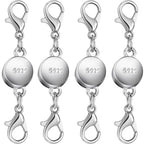 925 Silver and Gold Magnetic Necklace Clasps, Round Necklace Clasp Closures for Jewelry Making,Magnetic Necklace Clasps and Extenders,for Bracelet Necklace and Accessories (4pcs Silver) - color: 4pcs silver