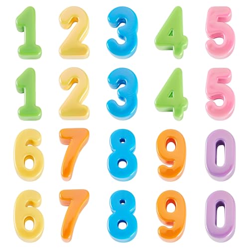 FASHEWELRY 20Pcs Number Acrylic Beads Large Hole Iridescent Beads 0-9 Big Plastic Blocks European Bead 3D Kandi Bead for Keychains Necklace DIY Arts Craft - color: Random #2, size: 0 - 9