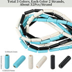 1 Box 192PCS 4x13MM Cylinder Stone Beads Strands with Hole Synthetic Turquoise Column Gemstone Tube Shaped Loose Spacer Bead Bulk for Jewelry Making Bracelets Necklaces DIY Crafts Supplies - color: 3 Color Mix