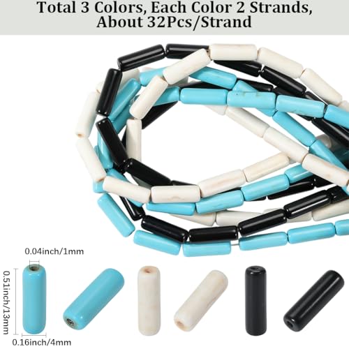 1 Box 192PCS 4x13MM Cylinder Stone Beads Strands with Hole Synthetic Turquoise Column Gemstone Tube Shaped Loose Spacer Bead Bulk for Jewelry Making Bracelets Necklaces DIY Crafts Supplies - color: 3 Color Mix