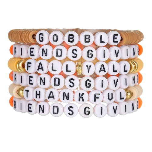 Thanksgiving Stackable Bracelet for Women Set Colorful Beads Rubber Ring Elastic Layering Letter Disc Maple Leaf Pendant Clay Stretch Fall Bracelets Fall Costume Bracelet Jewelry for Women - style: Style2