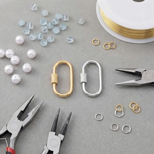 2 Pcs Locking Carabiner Small, Oval Jewelry Carabiner, Silver Carabiner Clasp, Metal Carabiner Necklace for DIY Necklace Bracelets Jewelry Making Hook (Silver, Gold) - color: 2 Pcs-Silver, Gold, Style1