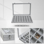 Wudygirl Jewelry Organizer Velvet Jewelry Box 40 Grid Earring Holder Organizer with Lid Ring Holder Ring Display Case Adjustable (Gray) - style: 40 Grid Tray
