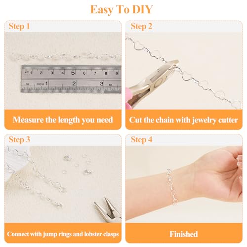 5 Yard Silver Plated Stainless Steel Chain for Jewelry Making Hollow Heart Necklace Bracelet Chains Bulk for Women - color: Heart Silver