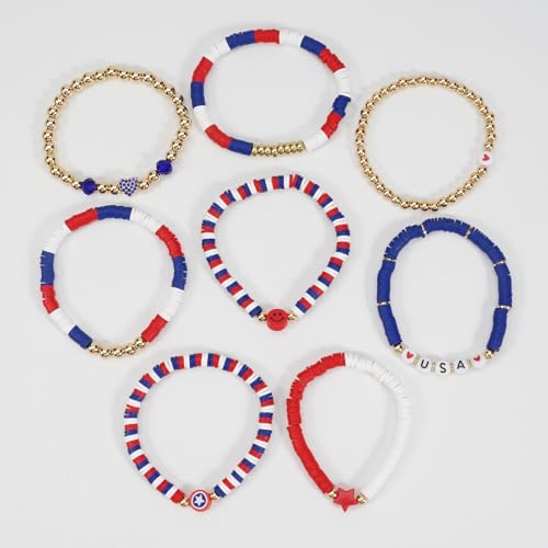 Twinfree Bohemia Beaded Bracelet for Women, Polymer Clay Stretch Bracelets - color: color 45