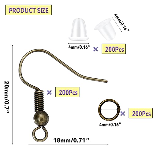 600Pcs Hypoallergenic Earring Hooks, Antique Bronze Earring Making Kit, Supplies with Earring Backs and Jump Rings for Jewelry Making (Bronze) - color: Bronze