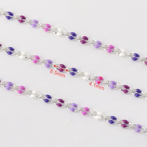 YOUBEIYEE 6.6 Feet Colorful Enamel Chain for Jewelry Making Silver Plated Brass Chains Bulk Women Necklace Bracelet DIY Jewelry Making Chain - color: Purple Mixed