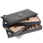 Glenor Co Jewelry Tray Organizer - 3 Large Stackable Trays & Lid - 46 Slot Storage for Drawer, Dresser - Black - size: Rectangle - 3 Trays + Lid Set - 46 Slots