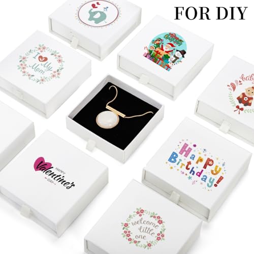 WRINGKIT 24 Pack White Cardboard Jewelry Gift Boxes Bulk, Square Jewelry Gift Boxes 3.5x3.5x1.2 Inch, Jewelries Packing Box with Lids Foam Cushion for Necklace Earring Bracelet Ring Display Storage