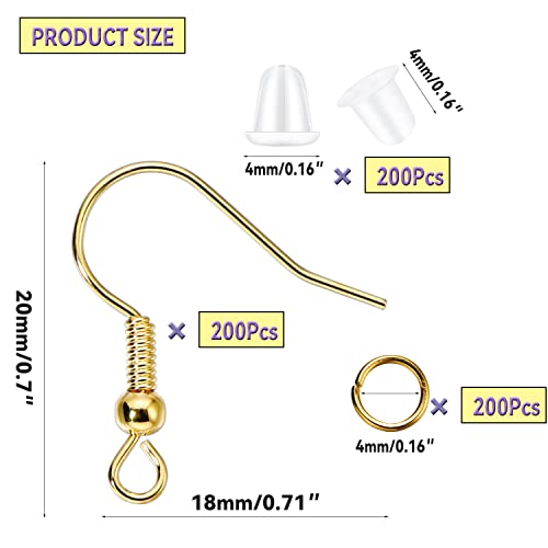 600Pcs Hypoallergenic Earring Hooks, Gold Earring Making Kit, with Earring Backs and Jump Rings for Jewelry Making (Gold) - color: Gold
