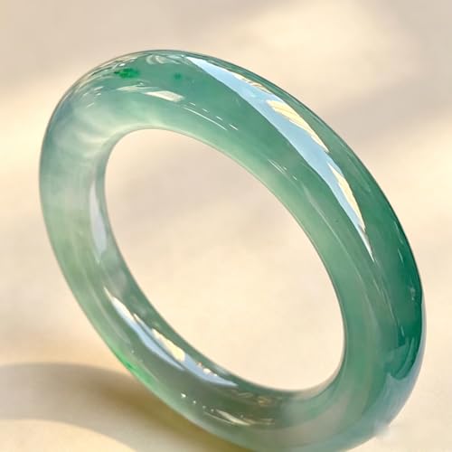 Natural Light green Jade bangle Round Bracelet for Women attract Good Luck Wealth Prosperity Feng Shui Jewelry Gift - size: 58mm