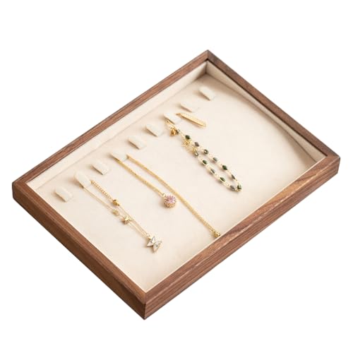 9 Grid Black Walnut Wood Jewelry Tray with Velvet Lining, Stackable Jewelry Organizer for Necklace, Bracelet & Pendant Storage, Premium Elegant Jewelry Drawer Organizer for Women - color: 9 grid