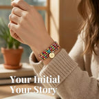 Set of 4 Colorful Bead Initial Bracelets, Personalized Stackable Jewelry, Adjustable Stretchy Charm Bracelets for Women, Beaded Bracelet Set, Trendy Custom Jewelry Gift - style: Colorful Bead - M