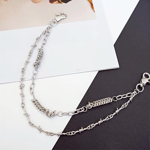 Layered Punk Pants Chain for Men Women, Gothic Hip Hop Jean Chain Wallet Chain Biker Trouser Chain, Goth Emo Fashion Keychain Accessories - color: 2L-Silver Twisted