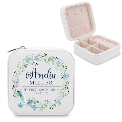 Personalized First Communion Gift for Girls – Custom Jewelry Box with Name & Date, Elegant Keepsake for First Holy Communion - color: Wreath