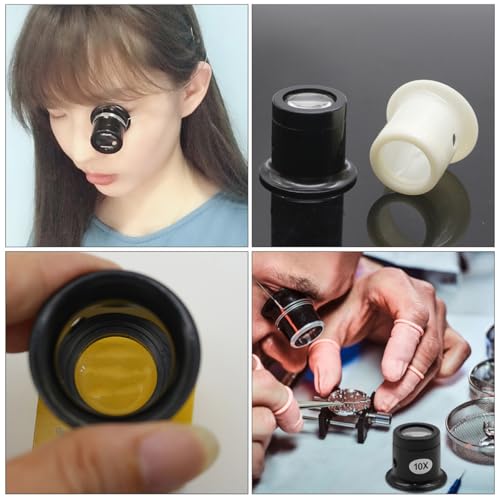 Toyvian 4pcs 10x Magnifying Loupe Magnifier Glass Set for Jewelry Repair and Watchmakers with Black Frame, Portable Eye Loupe Tool for Precision Crafting and Beading