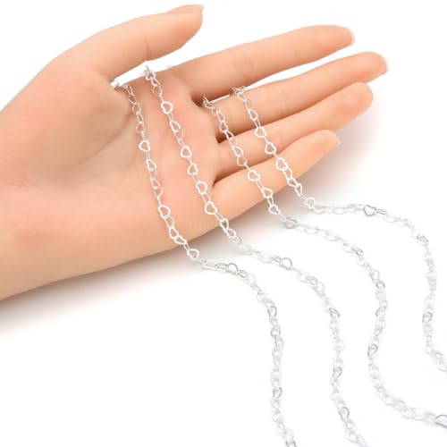 Adabele 5 Feet Authentic 925 Sterling Silver Unfinished Heart Shaped Link Chain 5.5mm x 4.3mm Hypoallergenic Nickel Free for DIY Craft Jewelry Making SSK-T3 - color: Sterling Silver, size: 5.5mm Heart Link - 5 Feet