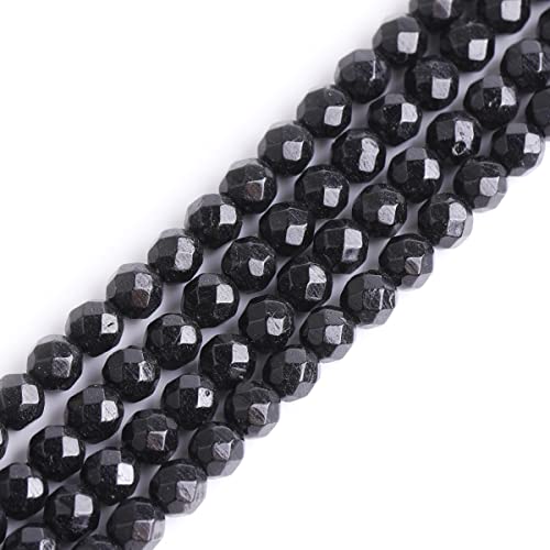 GEM-Inside 4mm Natural Black Tourmaline Gemstone Loose Beads Faceted AAA Grade Crystal Energy Stone Power Beads for Jewelry Making 15" - color: Black Tourmaline, size: 4mm