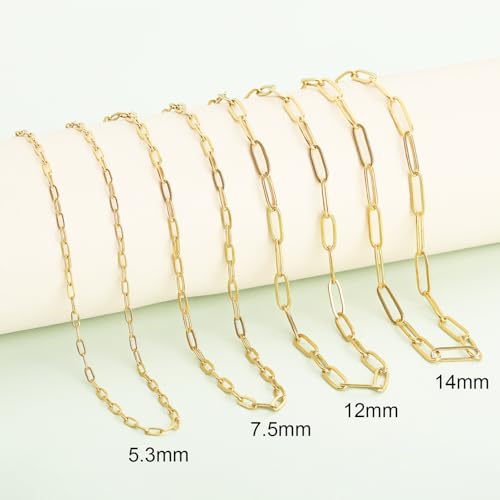 SMYHTGLIF 5 Meters Gold Stainless Steel Chain for Jewelry Making Paperclip Cable Craft Jewelry Making Chains Necklace Bracelet Jewelry Chain Findings - color: Gold, size: 3×7.5mm