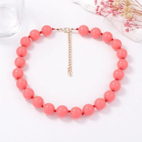 Caiyao Bohemian Colorful Acrylic Round Beaded Choker Necklaces Handmade Adjustable Resin Beads Clavicle Rope Necklace for Women Men Ethnic Costume Party Vacation Jewelry Gifts - color: Pink