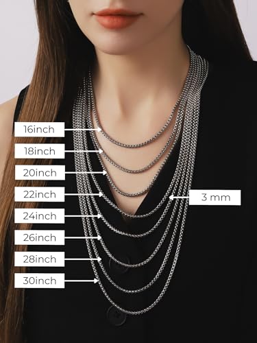 HAQUIL Stainless Steel Square Box Link Box Chain Necklace, Jewelry Gift for Men and Women 16/18/20/22/24/26/28/30" 1,2/1,5/2/3/4/5mm - size: 18inch, style: 4mm