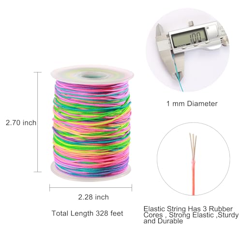 1mm Rainbow Stretchy Bracelet String, Sturdy Elastic Cord for Bracelet/Jewelry Making, Necklaces and Beading (328 Feet) - size: 328 Feet
