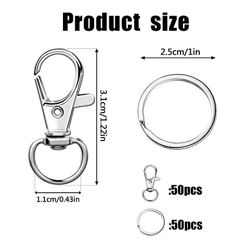 100PCS Swivel Snap Hooks with Key Rings, 50Pcs Key Chain Clip Hooks and 50Pcs Key Rings, Lanyard Lobster Claw Clasps for Keychains Jewelry Art Crafts - color: Silver