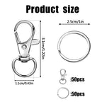 100PCS Swivel Snap Hooks with Key Rings, 50Pcs Key Chain Clip Hooks and 50Pcs Key Rings, Lanyard Lobster Claw Clasps for Keychains Jewelry Art Crafts - color: Silver