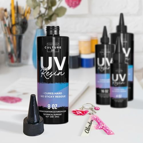 Counter Culture DIY Clear UV Resin, 4 oz Bundle 24 W UV Lamp Included, Quick Art Supplies for Coating & Casting, Great for Jewelry, Keychains - Epoxy Glue Cures Hard, No Sticky Residue - size: 4 oz Bundle