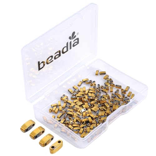 Beadia Dark Gold Hematite Stone Tila Beads 5x2mm Rectangle 2-Hole Spacer Beads for DIY Bracelet Earring Making 15.7"/Strand - color: Dark Gold Hematite, size: 5x2mm