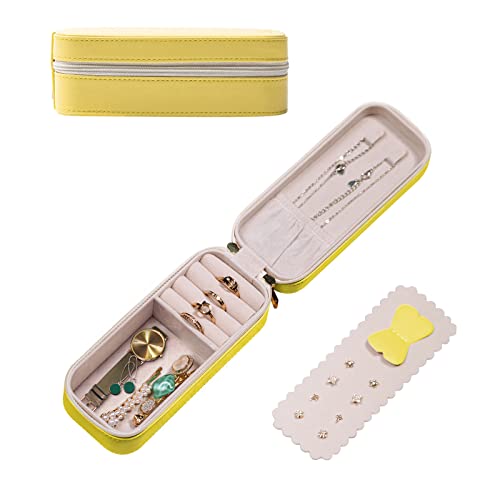 BONNY DODO Small Travel Jewelry Organizers Box for women with PU Leather Portable Mini Jewelry Case with compartments for Necklace Rings Earrings,Luxury Giftable boxes. (Yellow, S) - color: Yellow, size: S
