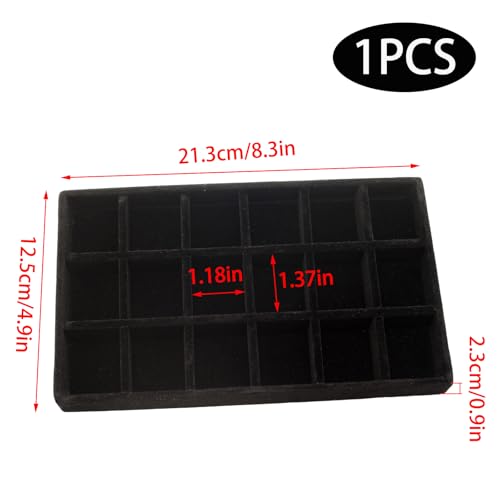 Velvet Jewelry Organizer Trays Black Stackable Jewelry Storage Display Tray with Removable Dividers, 18 Grids - color: Black