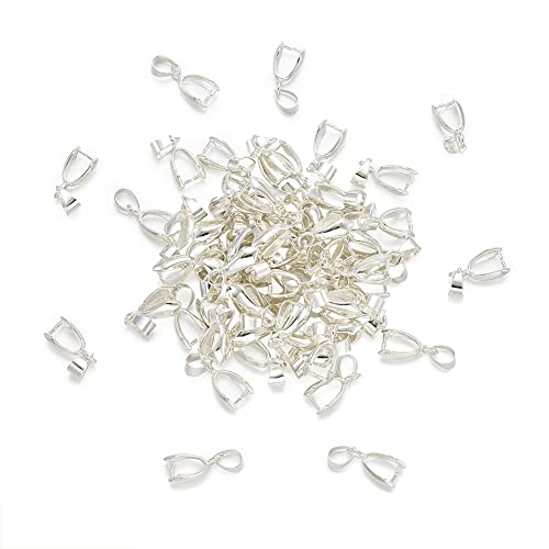 Fashewelry 200pcs Brass Pendant Pinch Bails Silver 8x5mm Inner Diameter Dangle Charm Clasp Clip for Top Drilled Bead Necklace Earring Jewelry Making Pin:0.9MM - color: Silver