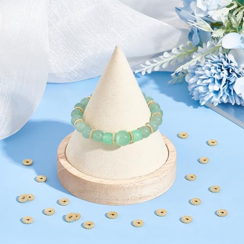 BENECREAT 100Pcs Real 18K Gold Plated Spacer Beads, 7.5x2mm Flower Metal Spacer Beads Heishi and Rondelle Bead for Jewelry Making Findings and Craft Work, Hole: 2mm
