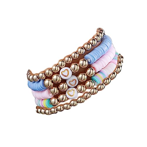 COLORFUL BLING 5-12Pcs Bohemian Love Heart Bead Bracelets for Women Vinyl Disc Heishi Surfer Stackable Stretch Bracelet Summer Beach Boho Jewelry - color: 5pcs purple