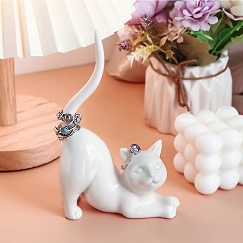 PUDDING CABIN Cat Mom Gift for Women, Cat Ring Holder Wedding Ring Stand Lover Gift For Women Friends Birthday Christmas Valentines Gift, Figurine Room Decor - style: Kitty