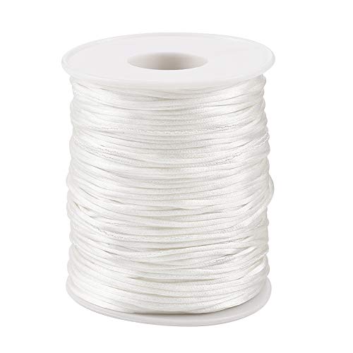 109 Yards 1.5mm Satin Silk Nylon Cord White Bracelet String Braided Macrame Satin Cord Silk Beading Thread Rattail Satin Trim Cord for Kumihimo Lanyards Jewelry Keychain Making - color: White