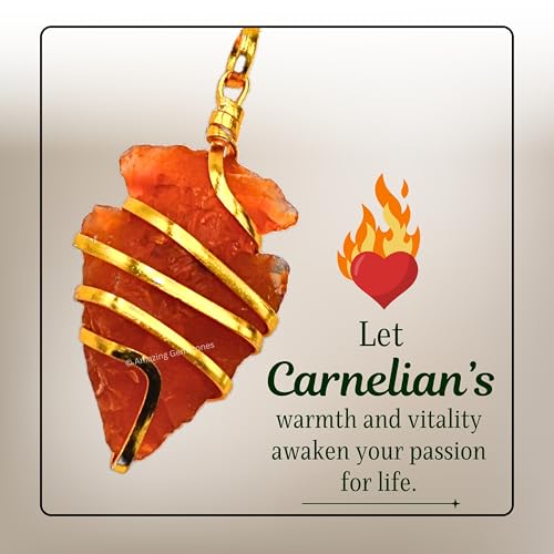 Amazing Gemstone Crystals and Healing Stones Carnelian Necklace - Gold Chain Necklace Pendant - Real Crystal Necklace - color: Gold Spiral Arrowhead, size: 1 PIECE