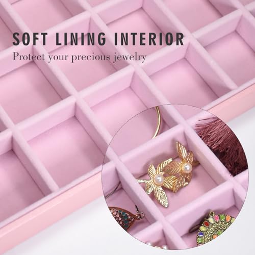 Siveit Jewelry Tray Organizer Box 48 Grid Jewelry Display Organizer Box with Transparent Lid Rings Earrings Necklaces Pendants Display Box Suitable for Women and Girls (48 Grid, Pink) - color: Pink