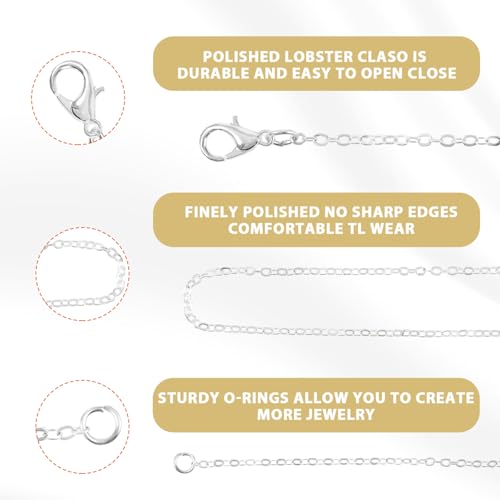 Jewelry Making Chains, 3 Rolls Stainless Chains for Jewelry Making Metal Link Rolls Bulk with 30 Lobster Clasps and 60 Jump Rings for DIY Necklace Bracelet Anklet