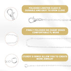 Jewelry Making Chains, 3 Rolls Stainless Chains for Jewelry Making Metal Link Rolls Bulk with 30 Lobster Clasps and 60 Jump Rings for DIY Necklace Bracelet Anklet