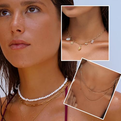 20 Pack 18K Gold Plated Chain Necklace Bracelets Kit for Jewelry Making, Bulk 6mmx11mm Paperclip Stainless Steel Chains with 2.36 Inch Extension Chain for Women,7.08inch Bracelets 23.81inch Necklaces