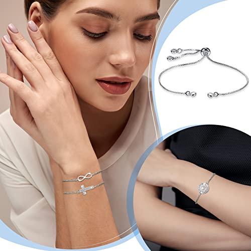 Sureio 10 Pieces Adjustable Slider Bracelet for Jewelry Making Bracelet Chains for DIY Jewelry Making Findings Extender Chains with Rhinestones Ends for Women (Silver) - color: Silver