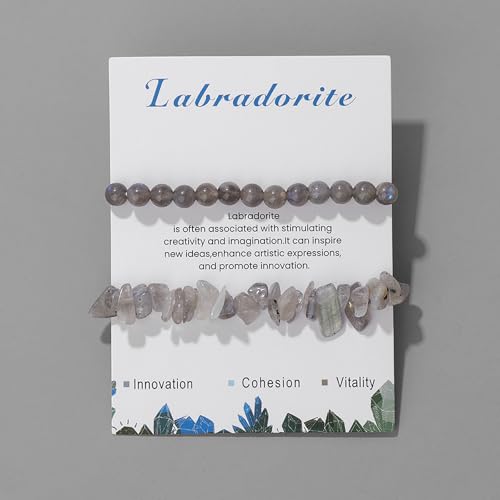 Healing Crystal Bracelets for Women 2 PCS 6mm Natural Stone Bracelet Stretch Crystal Beaded Bracelets Handmade Gemstone Bracelet Jewelry Gifts Christmas Gifts for Women Girls - style: labradorite
