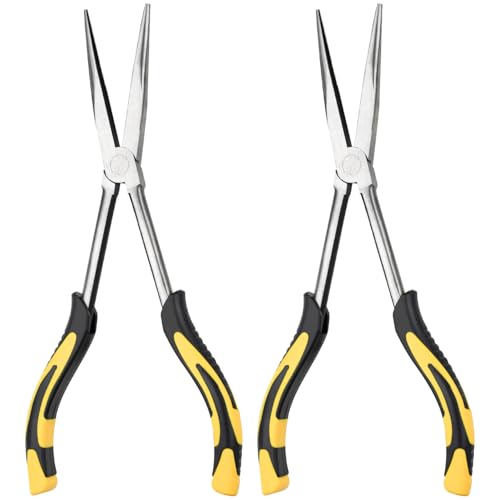 Premium Long Needle Nose Pliers-11’’, Paper Clamp Precision, High Carbon Steel, Soft Grip with Wire Cutter, Long Nose Cutting Pliers for Home, Fishing, Jewelry, Crafts,2pcs - style: Two-11in